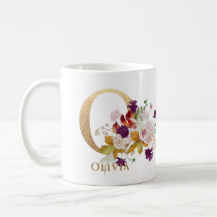 Mug Lettre O - Gold Floral Nom soeur collègue ami coll