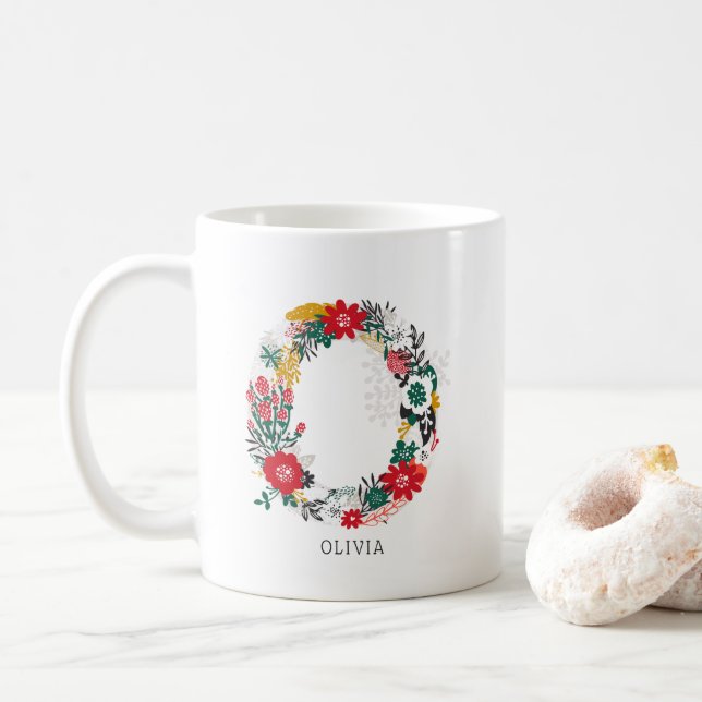 Mug Lettre O | LETTRE FLEURIE Whimsical Monogramme I M (Avec donut)