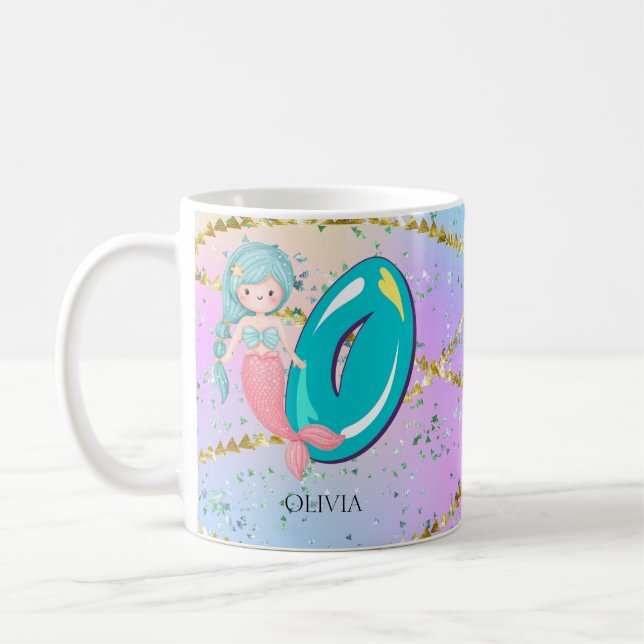 Mug Lettre O Monogramme Aquarelle mignonne Sirène (Gauche)
