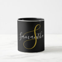 Lettre or monogramme et nom blanc