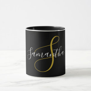 Mug Lettre or monogramme et nom blanc