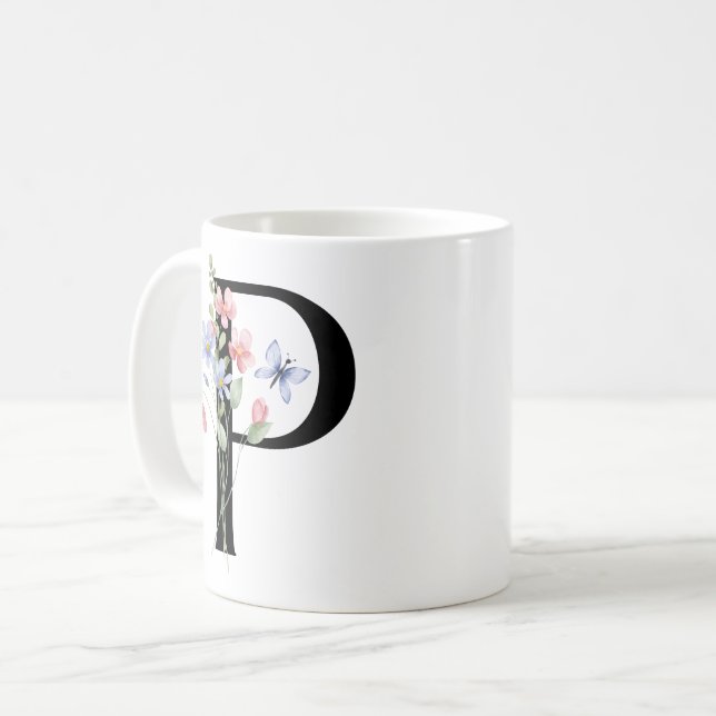 Mug Lettre P avec des fleurs (Devant gauche)