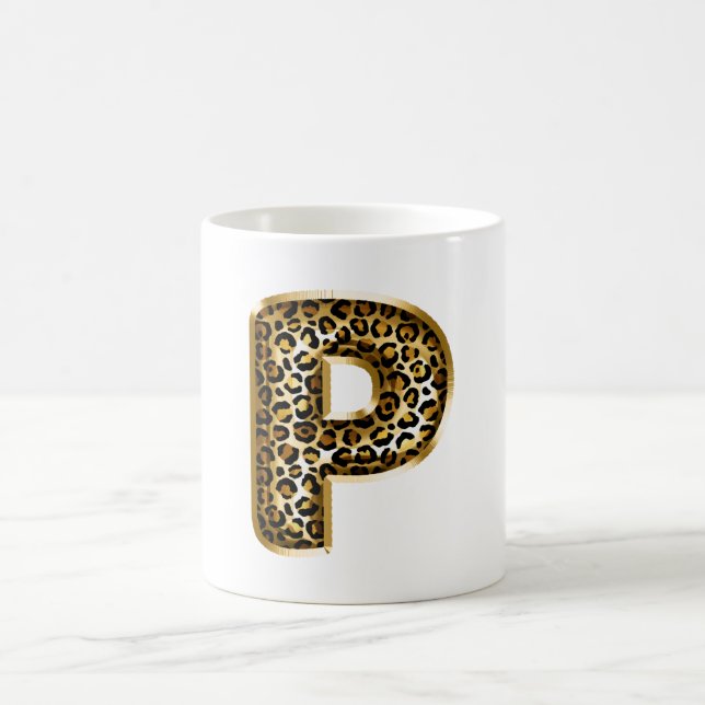 Mug Lettre P Imprimé Léopard Noir Or (Centre)