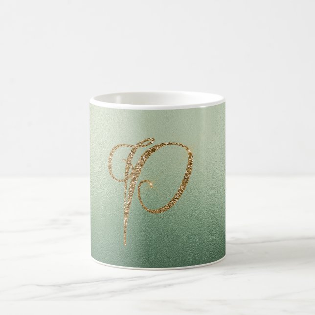 Mug Lettre P Pailletée Or Vert Olive (Centre)