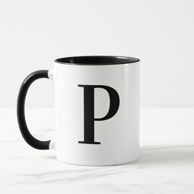 Mug Lettre P personnalisée monogramme noir moderne per (Gauche)