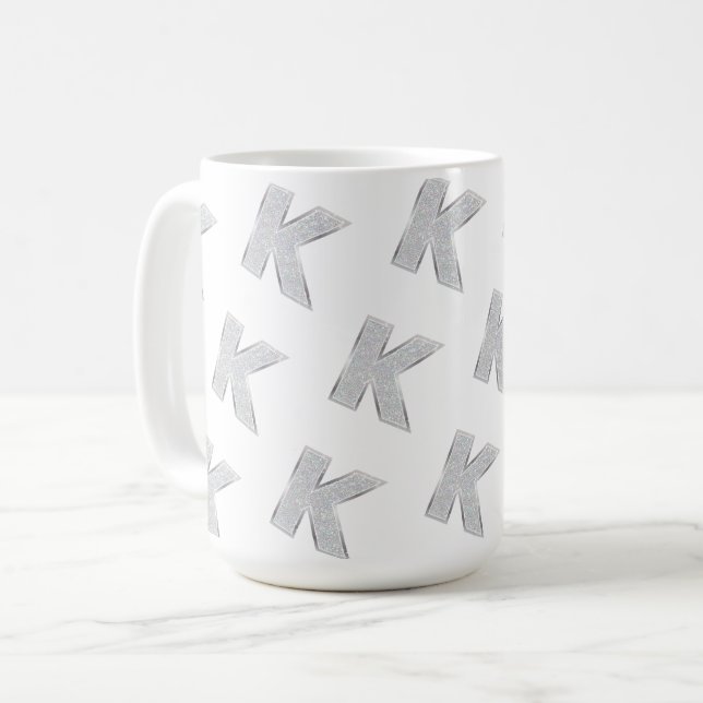 Mug Lettre Parties scintillant en argent K (Devant gauche)