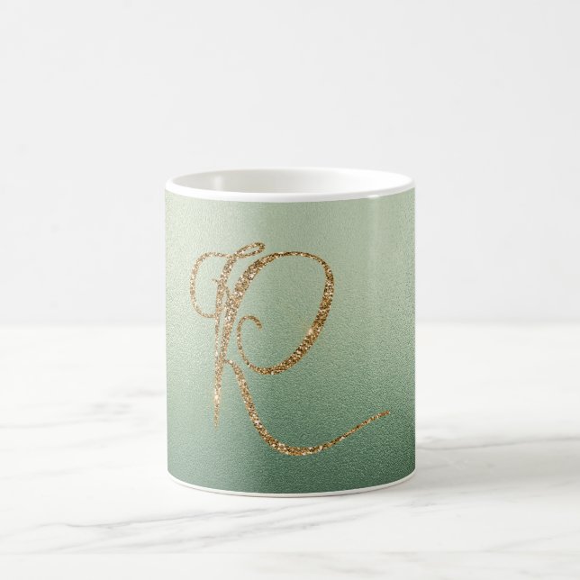 Mug Lettre Parties scintillant or vert olive R (Centre)