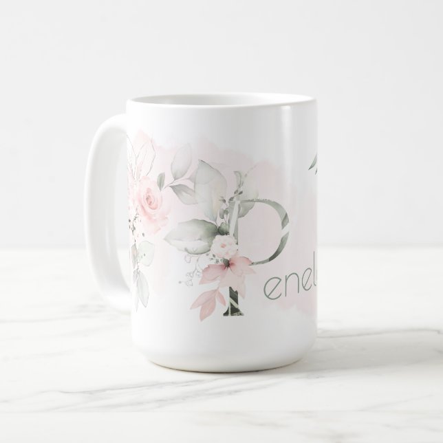 Mug LETTRE PHOTOGRAPHIQUE PLEINE Rose BLANCHE Délicate (Devant gauche)