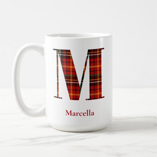 Mug Lettre Plaid tendance M Monogramme Nom Noël (Gauche)