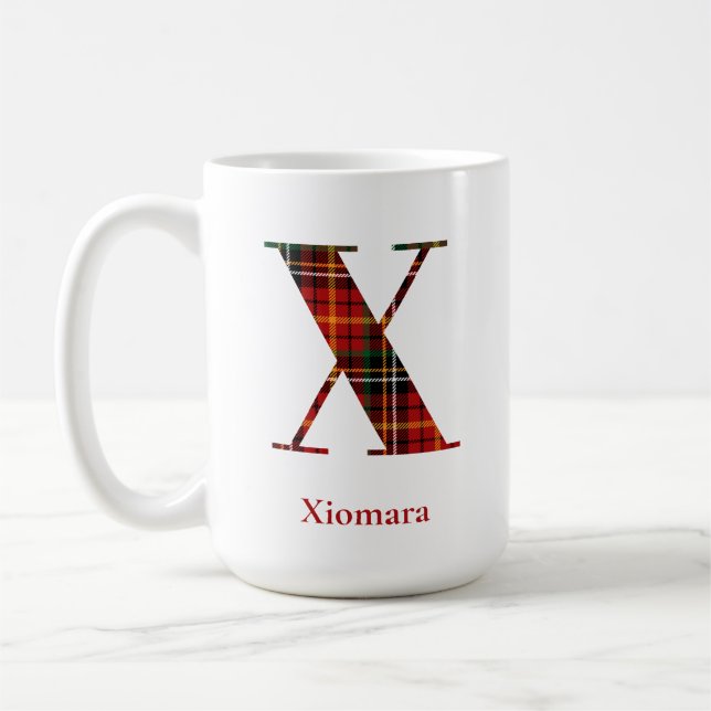 Mug Lettre plaid tendance X Monogramme Nom Noël (Gauche)