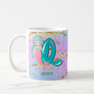 Mug Lettre Q Monogramme Aquarelle mignonne Sirène