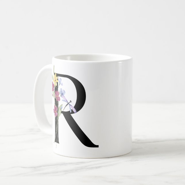 Mug Lettre R avec des fleurs (Devant gauche)