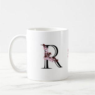 Mug Lettre R, Fleur de cerisier   Monogramme Nom du sc