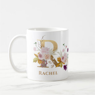 Mug Lettre R - Gold Floral Nom soeur collègue ami coll