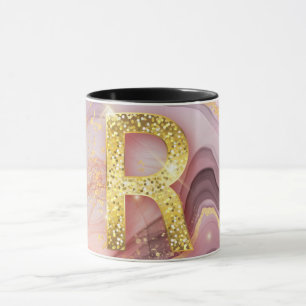 Mug Lettre R Jolie fille Rose Parties scintillant or  
