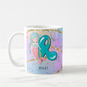 Mug Lettre R Monogramme Aquarelle mignonne Sirène