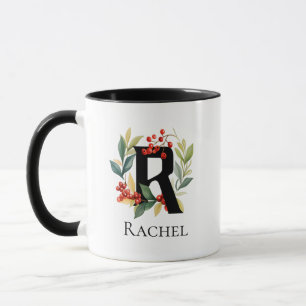 Mug Lettre R Monogramme initiale Noël Berry Wreath