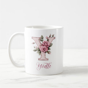 Mug Lettre rose blanche Y personnalisée d'inspiration