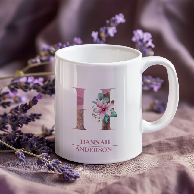 Mug LETTRE Rose D'Aquarelle D'OR H (Créateur téléchargé)