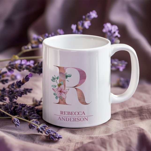 Mug LETTRE Rose D'Aquarelle D'OR MONGRAPHIQUE R (Créateur téléchargé)
