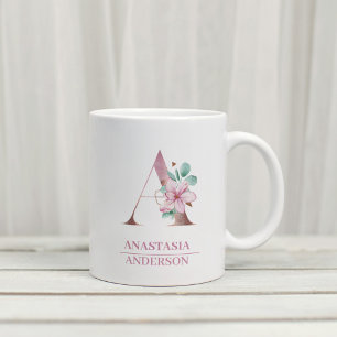 Mug LETTRE Rose D'Aquarelle D'Or Monogramme A