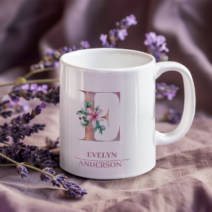 Mug LETTRE Rose D'Aquarelle D'Or Monogramme E