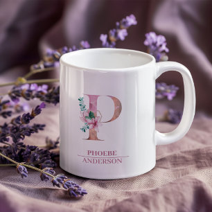 Mug LETTRE Rose D'Aquarelle D'Or Monogramme P
