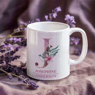 Mug LETTRE Rose D'Aquarelle D'OR MOYENNE J