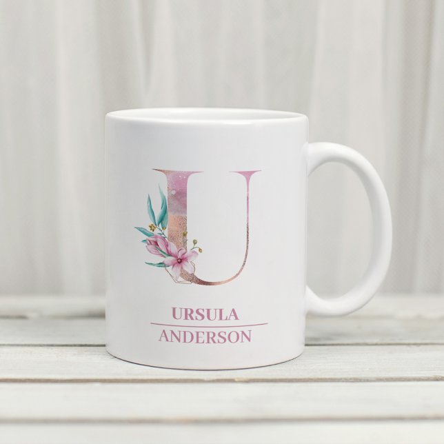 Mug LETTRE Rose D'Aquarelle D'OR U (Créateur téléchargé)