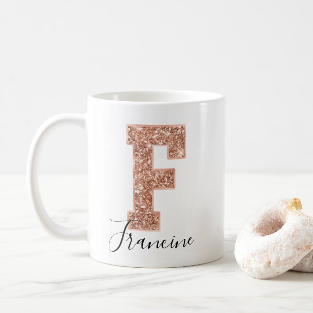 Mug LETTRE rose Parties scintillant or Varsity Monogra (Avec donut)