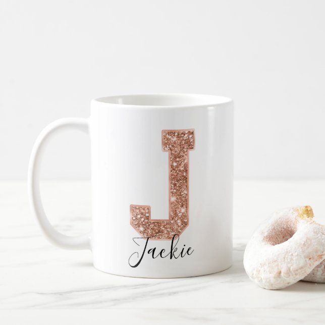 Mug LETTRE rose Parties scintillant or Varsity Monogra (Avec donut)