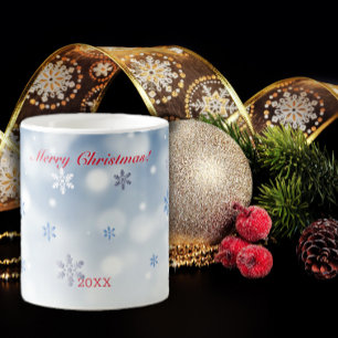 Mug Lettre rouge minimaliste de flocon bleu