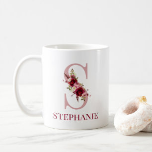 Mug Lettre S Floral Burgundy Blush