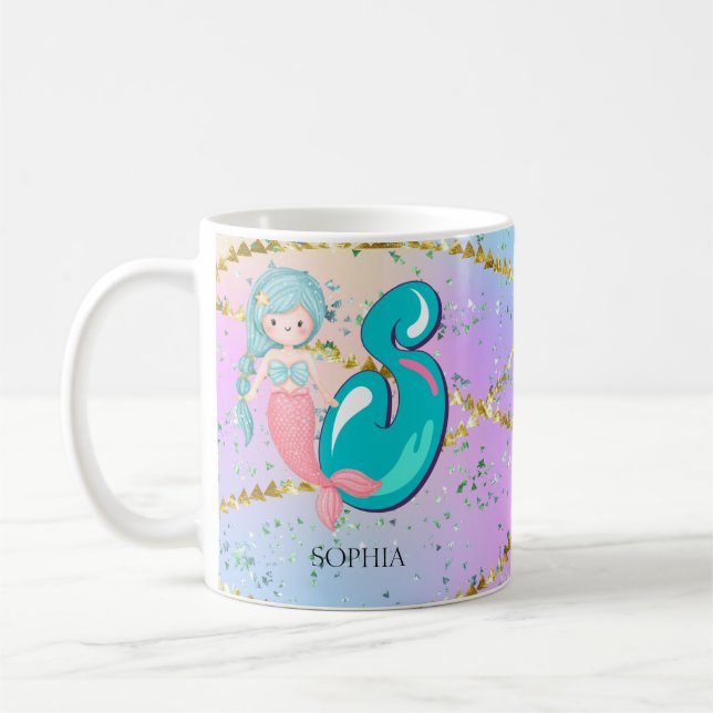 Mug Lettre S Monogramme Aquarelle mignonne Sirène (Gauche)