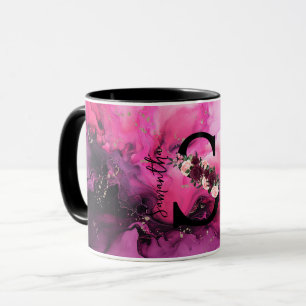 Mug Lettre S Monogramme en Marbre Rose et Violet