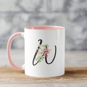Mug LETTRE STYLE MODERNE W Script Noir Floral