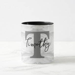 Mug Lettre T Monogramme en Marbre Moderne et Classique