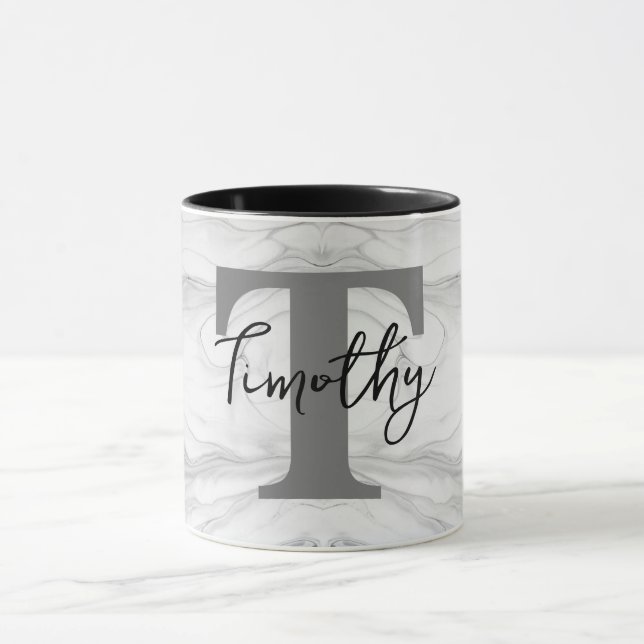 Mug Lettre T Monogramme en Marbre Moderne et Classique (Centre)