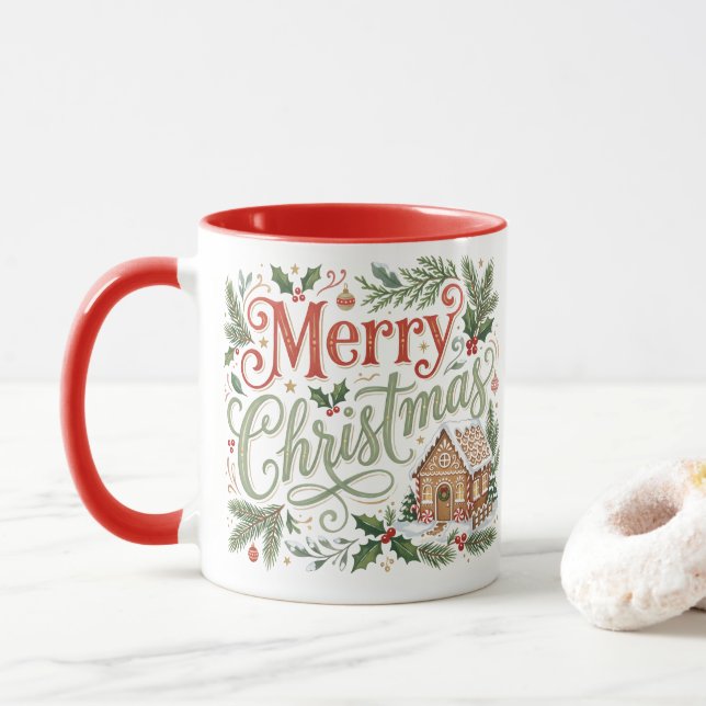 Mug Lettre traditionnelle à la main pour Noël Gingerbr (Avec donut)