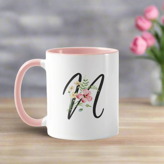 Mug LETTRE TYPOGRAPHIQUE NOUVELLE "N" Fleurs Féminines (Créateur téléchargé)