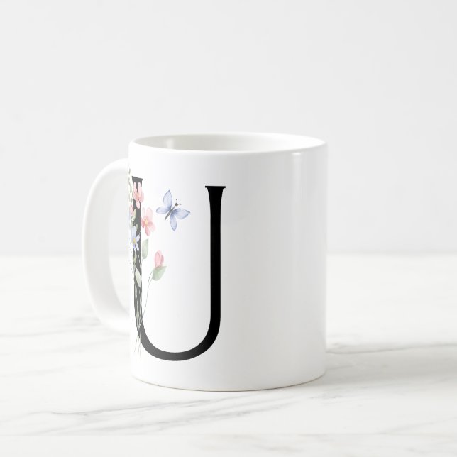 Mug Lettre U avec des fleurs (Devant gauche)