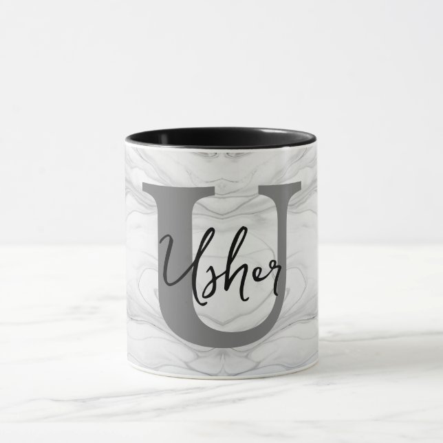 Mug Lettre U en marbre moderne et classique avec monog (Centre)