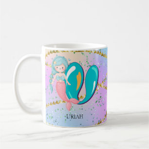 Mug Lettre U Monogram Aquarelle mignonne Sirène