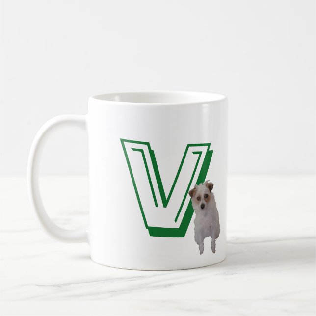 Mug - Lettre V avec chien et nom (Gauche)