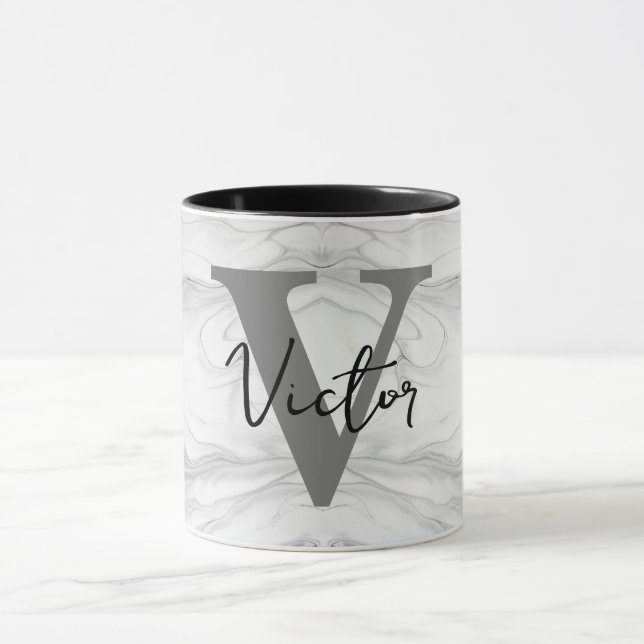 Mug Lettre V en marbre moderne et classique avec monog (Centre)
