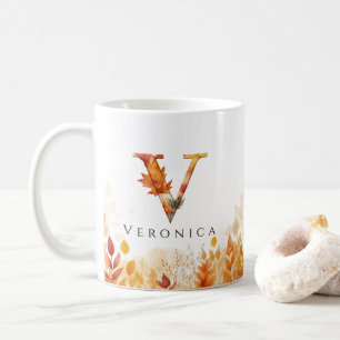 Mug LETTRE V MONOGRAPHIQUE INITIALE Élégante FEUILLES