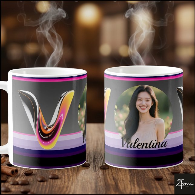 Mug Lettre V Néon Brillante Fluide Abstraite (This is a sample design. There are several models to choose from, with the name and color changed.
)