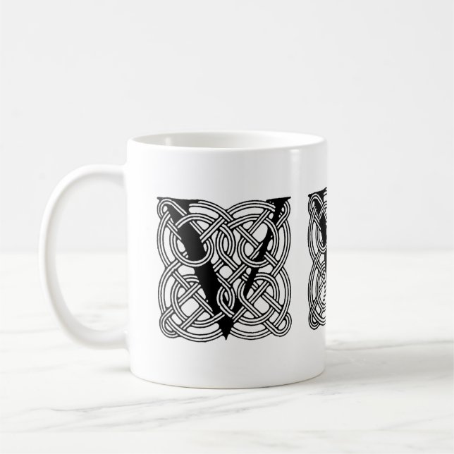 Mug Lettre V Vintage Céleste noeud Monogramme (Gauche)