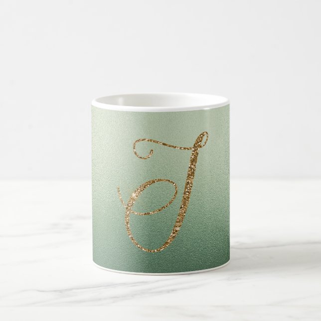 Mug LETTRE VERTE Olive Parties scintillant D'OR J (Centre)
