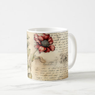 Mug Lettre vintage d'amour parchemin avec fleurs (1)